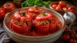 Šťavnatá plněná paprika po chorvatsku (Punjene paprike): Klasický letní oběd s voňavou rajskou omáčkou