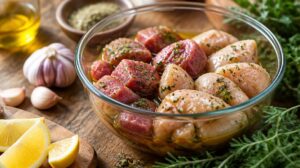 Šťavnaté domácí Souvlaki: Jak správně naložit vepřové nebo kuřecí maso, aby zůstalo na špízu dokonale měkké