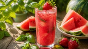 Šťavnatý melounový drink s jahodami a bazalkou: Ultra osvěžující letní bomba z vodního melounu plná slunce