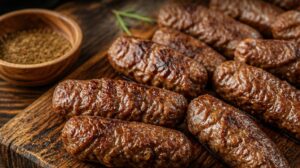 Šťavnatý mletý kebab Ljulja z hovězího a jehněčího masa s římským kmínem