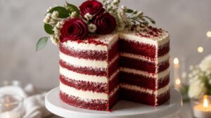 Svatební red velvet dort s lehkým krémem z podmáslí