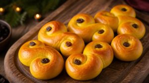 Sváteční šafránové bochánky Lussekatter na oslavu svaté Lucie