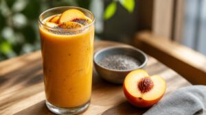 Svěží mango smoothie s broskvemi a chia semínky: Moderní snídaňový drink plný zdravých tuků a vitamínů
