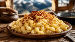 Sýrové noky Käsespätzle s tyrolským horským sýrem a smaženou cibulí