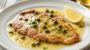 Telecí steak na másle s citronovou omáčkou a kapary (scaloppine al limone)