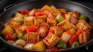 Tofu restované na pánvi se zeleninou a sladkokyselou omáčkou