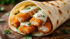 Tortilla wrap se smaženými rybími prsty a tatarskou omáčkou