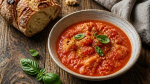 Toskánská rajčatová polévka s chlebem (pappa al pomodoro)
