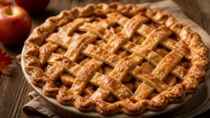 Tradiční americký jablečný koláč Apple Pie s mřížkou z křehkého těsta
