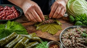 Tradiční bulharská Sarma: Listy vinné révy nebo zelí plněné mletým masem a rýží krok za krokem