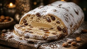 Tradiční drážďanská štóla Dresdner Stollen s rozinkami a marcipánem