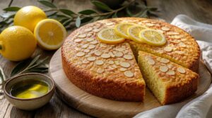 Tradiční italský mandlový koláč s citronem a olivovým olejem