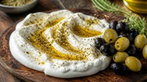 Tradiční izraelský sýr Labneh s kořením Za’atar: Jak doma servírovat krémový jogurtový sýr s olivami a olivovým olejem