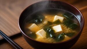 Tradiční japonská polévka Miso s řasou wakame a tofu