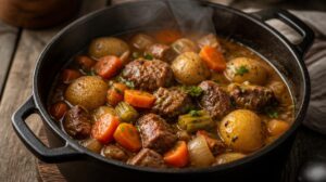 Tradiční kanadská masová směs z jednoho hrnce s bramborami a zeleninou