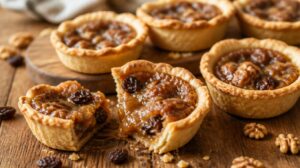 Tradiční kanadské máslové košíčky Butter Tarts s rozinkami a ořechy