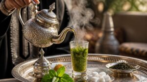 Tradiční marocký mátový čaj (Maghrebi): Autentický rituál ze zeleného čaje gunpowder a čerstvé máty nana