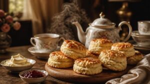 Tradiční máslové bochánky Scones ke kulinářskému čaji o páté