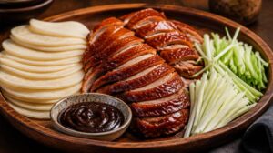 Tradiční pekingská kachna s plackami, jarní cibulkou a omáčkou hoisin