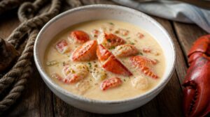 Tradiční polévka s atlantickým humrem, smetanou a máslem Lobster Chowder