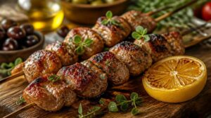 Tradiční řecké souvlaki s citronem a oregano korením