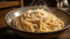 Tradiční těstoviny cacio e pepe s ovčím sýrem a pepřem