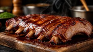 Vepřová žebírka pečená na javorovém sirupu a barbecue omáčce