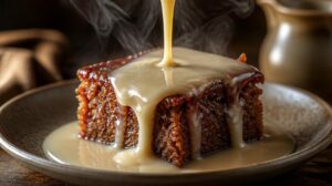 Vláčný jihoafrický meruňkový dezert Malva pudding s horkou smetanovou omáčkou