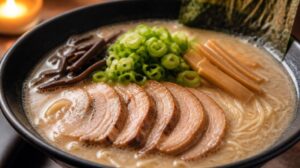Vydatný japonský Tonkotsu Ramen s dlouho taženým vepřovým vývarem