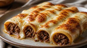 Zapečené cannalloni plněné mletým masem a bešamelem