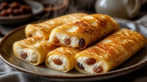 Zapečené palačinky s tvarohem a rozinkami z trouby