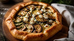 Zapečený lilek a cuketa v křupavém galette koláči s kozím sýrem: Rustikální francouzský recept pro labužníky
