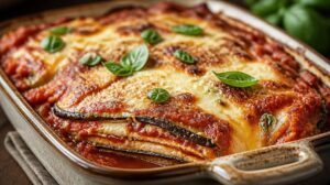 Zapečený lilek s rajčaty, mozzarellou a parmazánem (melanzane alla parmigiana)