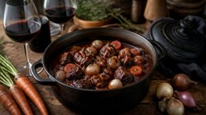 Tradiční francouzský hovězí guláš neboli Boeuf Bourguignon